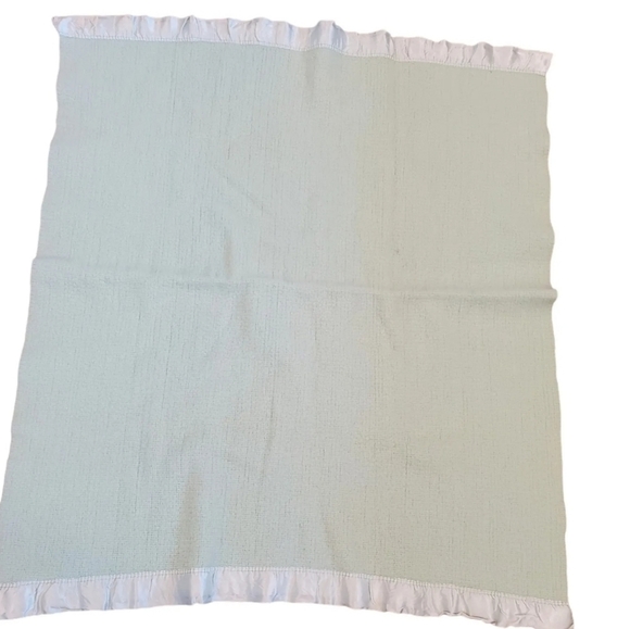 North Star Baby Blanket Pastel Green Pure Wool Satin Trim Soft Vintage USA - Picture 3 of 8